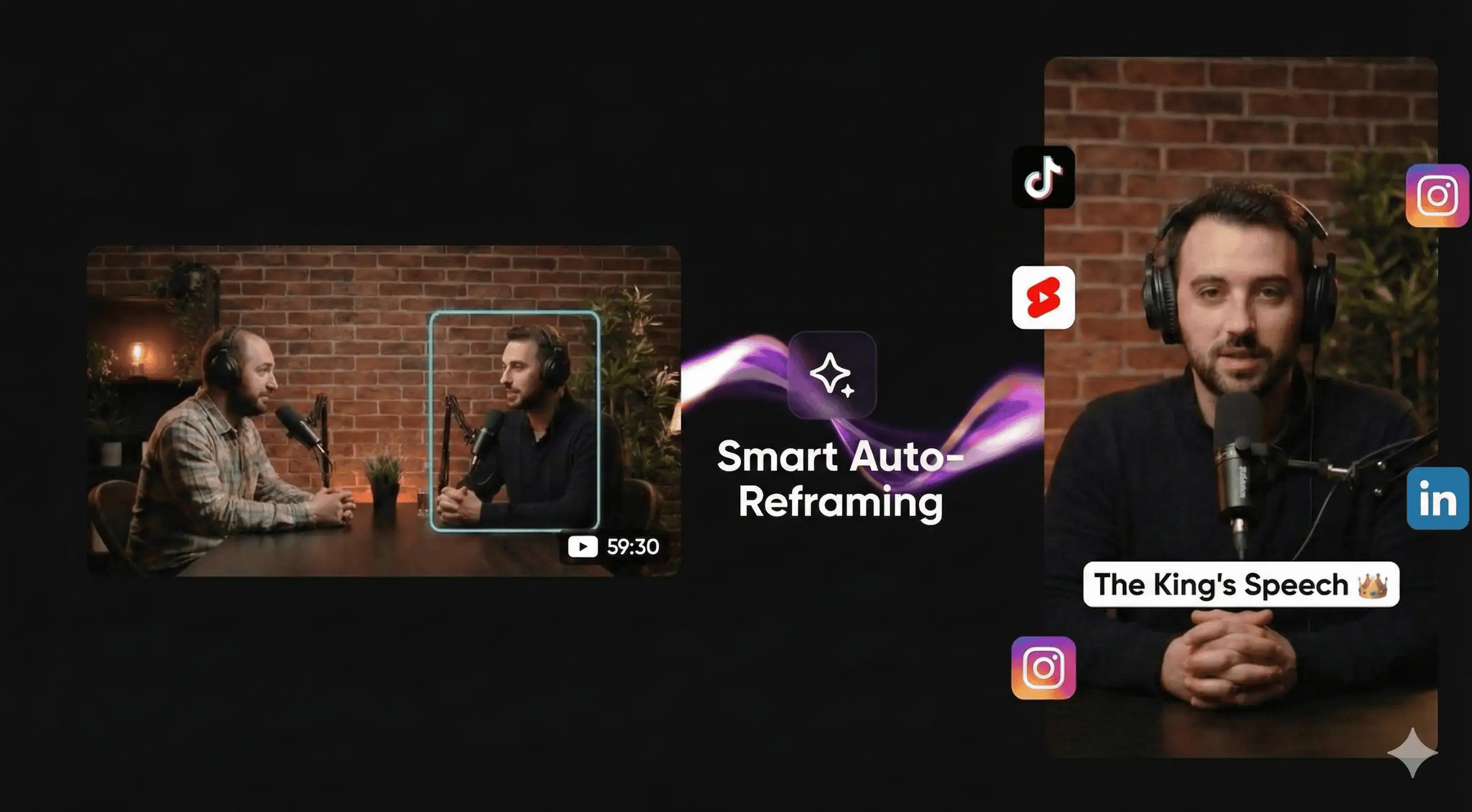 Smart Auto-Reframing with Active Speaker Detection - blue bounding box tracks the speaker