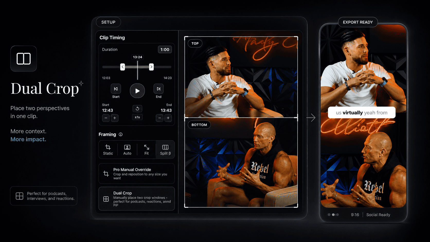 Reelify creates multiple polished vertical clips from a longer recording